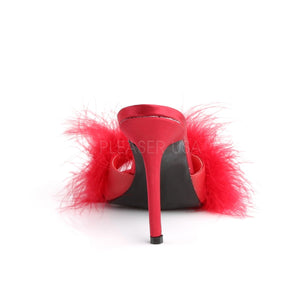 back of red Marabou feather slipper with 4-inch heel Classique-01F