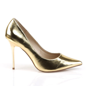 gold lame Pointed-toe classic pump dress shoe with 4-inch spike heel, sizes 5-16 Classique-20