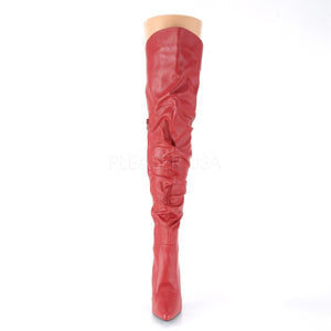 front of red Thigh high scrunch boot with 4-inch heel Classique-3011