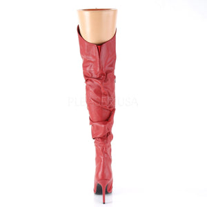 back of red Thigh high scrunch boot with 4-inch heel Classique-3011