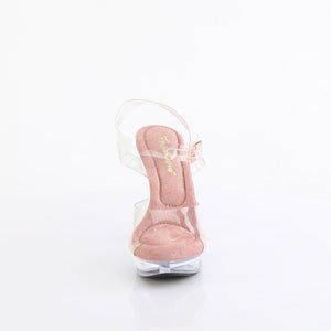 front of pink and clear platform ankle strap sandal shoe with 5-inch heel Cocktail-508
