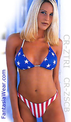 P-TRI American flag stars triangle bikini top with stripes bottom