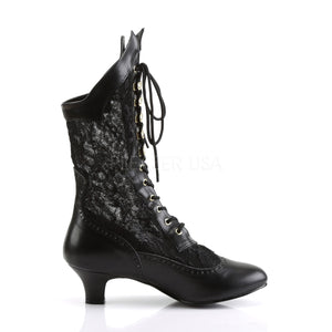 side of black Victorian lace ankle boots with 2-inch heel Dame-115