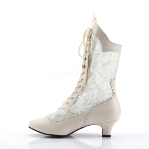 side of ivory Victorian lace ankle boots with 2-inch heel Dame-115