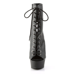 front of faux leather peep toe, open heel front lace-up ankle boot with 6-inch heel Delight-1016