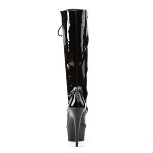 back of black patent lace-up knee boot with 6-inch stiletto heel Delight-2023