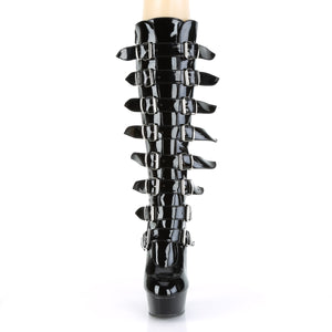 front of black knee high boots with buckles and 6-inch heel Delight-2049