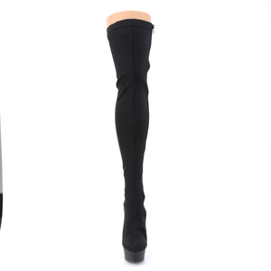 front of Stretchy black Lycra, back lace-up thigh high boots with 6-inch heel Delight-3003