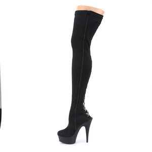 zipper on Stretchy black Lycra, back lace-up thigh high boots with 6-inch heel Delight-3003
