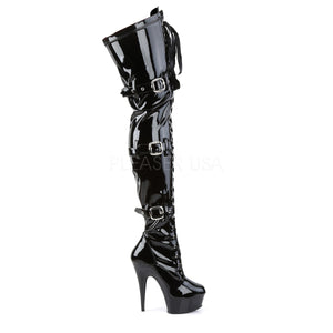 black lace-up thigh high boots with 6-inch spike heel and buckles Delight-3028