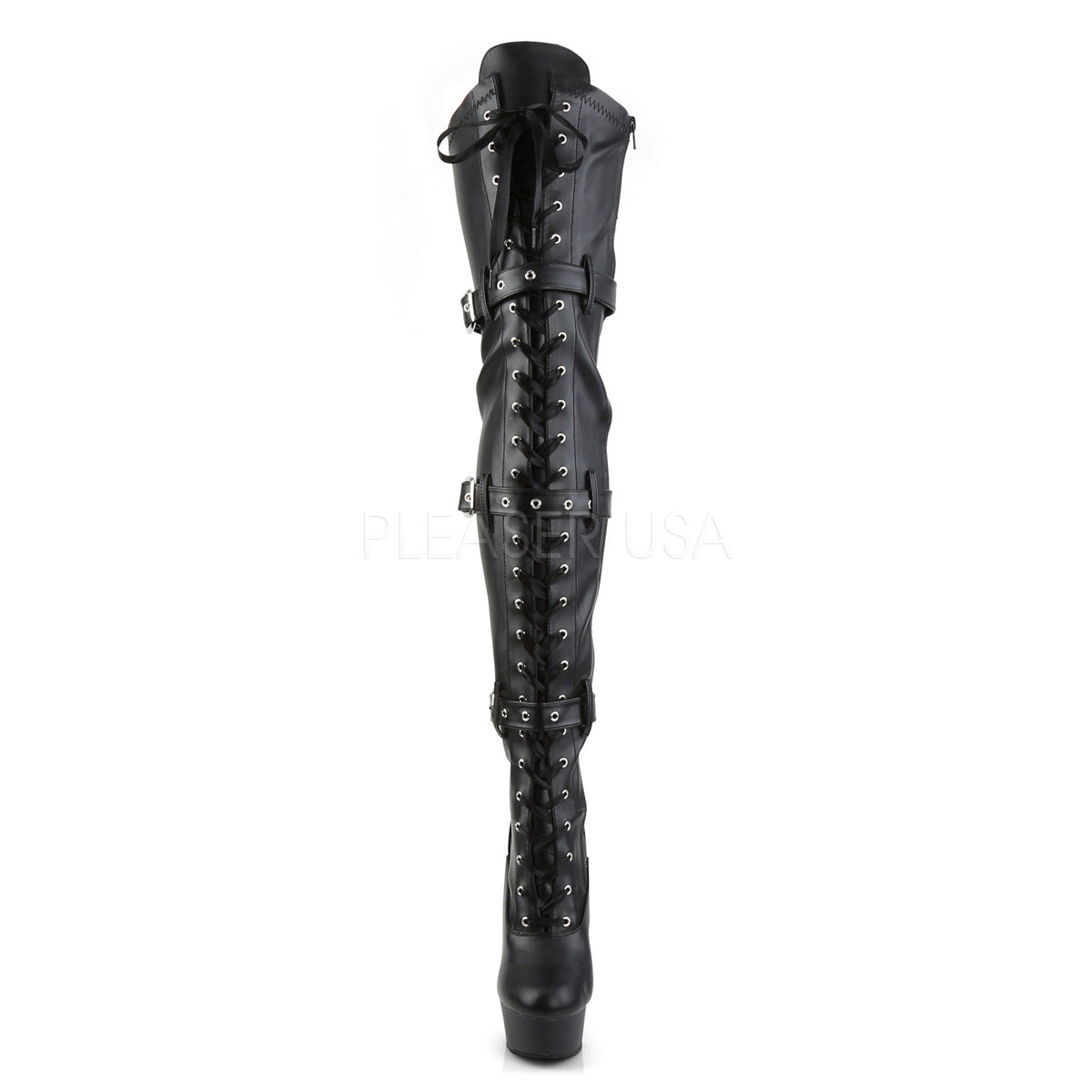 Lace-Up Thigh High Boots with 6-inch Heels and Buckles Sizes 5-14 FantasiaWear Lace-Up Thigh High Boots with 6-inch Heels and Buckles Sizes 5-14 FantasiaWear