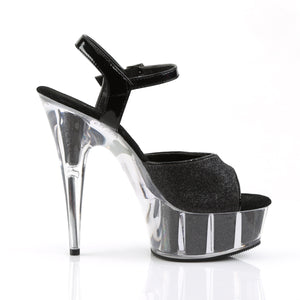 side view of platform ankle strap black glitter sandal high heel shoe Delight-609-5G