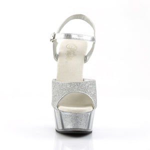 front of 1.75-inch platform ankle strap silver glitter sandal high heel shoe Delight-609-5G