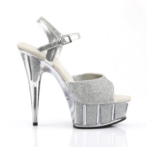 side view of Platform ankle strap silver glitter sandal high heel shoe Delight-609-5G