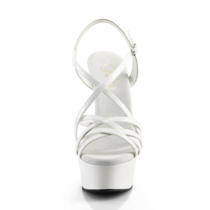front of white ankle strap criss-cross strappy 6-inch high heel shoe Delight-613