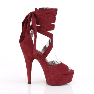 side view of burgundy criss cross ankle wrap high heel sandal shoe Delight-679
