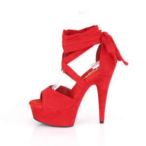 side view of red criss cross ankle wrap high heel sandal shoe Delight-679