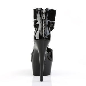 back zipper of black T-strap peep toe ankle boots 6-inch high heel Delight-690