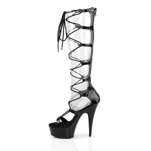 side view of black lace-up leg strap platform shoe 6-inch heel Delight-698