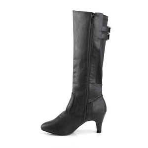 zipper black knee boots with 3-inch heels Divine-2018