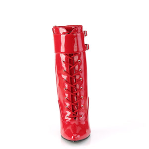 front of red ankle boot with interchangeable ankle cuffs Domina-1023