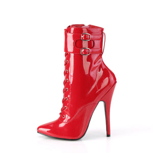 side view of red ankle boot with interchangeable ankle cuffs Domina-1023