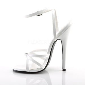 side of white strappy sandal shoe with 6-inch spike heel Domina-108