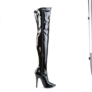 zipper on black patent plain thigh high boot with 6-inch stiletto heel Domina-3000