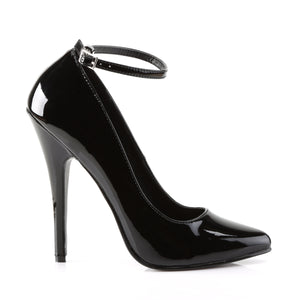 side view of black ankle strap pump shoe with 6-inch spike heel Domina-431