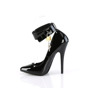 Black fetish pump shoe with 6-inch spike heel with ankle cuff and lock, DOMINA-432