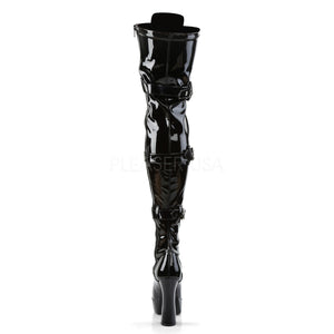 back of black front lace-up thigh high boot with buckles Electra-3028