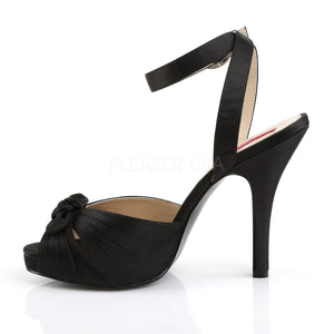 side of black platform ankle strap sandal with bow 5-inch heel Eve-01