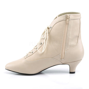 zipper on cream lace-up ankle boots with 2-inch heels Fab-1005