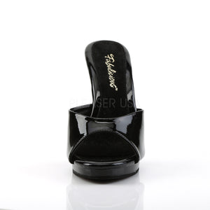 front of Black slipper shoe with 4.5-inch spike heels Flair-401-2