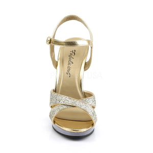 front of criss-cross gold glitter sandals with 4.5-inch heels Flair-419G