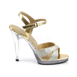 side of criss-cross gold glitter sandals with 4.5-inch heels Flair-419G