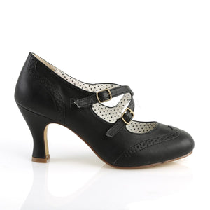 side view of black faux leather criss-cross Mary Jane pump 3-inch heel Flapper-35