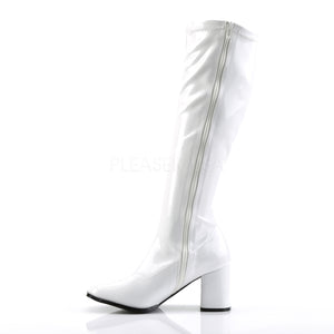 zipper on white knee high GoGo boots 3-inch heel sizes 5-16