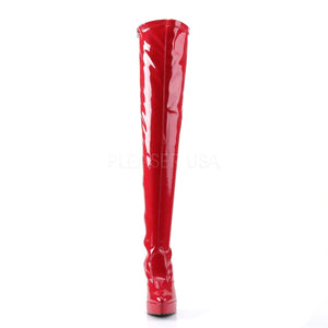 front of red patent thigh high boot with 1.25-inch platform Indulge-3000