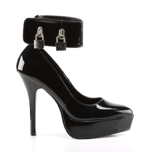 side view of double lock wide ankle strap pump shoe with 5 -inch high heel Indulge-534