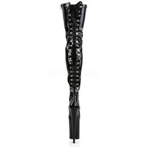 view of back lace-up stretch thigh boots with 9-inch heels Infinity-3063