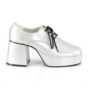side view of silver Men's disco shoes with 3.5-inch block heel Jazz-02G