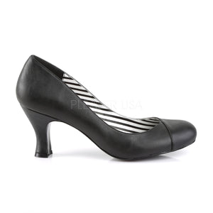 side of black faux leather closed toe pumps with 3-inch heels Jenna-01