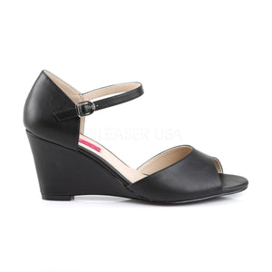 side of black ankle strap wedge peep toe sandals with 3-inch heel Kimberly-5