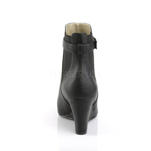 back of black ankle boot with 3-inch wedge heel Kimberly-102