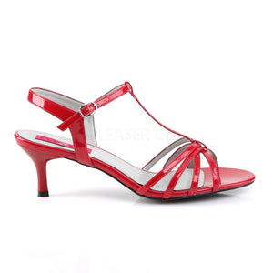 side of red T-Strap open toe sandals with 2-inch kitten heel Kitten-06