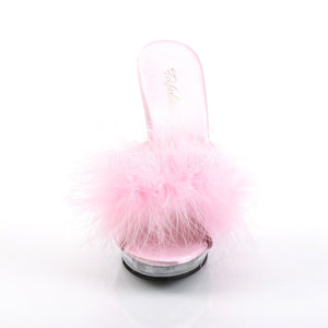 Feather Slipper Shoe with Clear 5-inch Heel 4-colors LIP-101-8