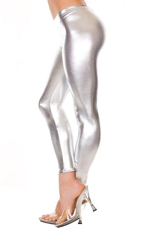 shiny silver foil leggings, metallic tights 35110