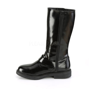 zipper of Men's knee high black patent engineer boot Officer-201