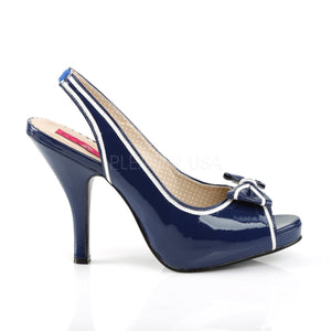 side of blue peep toe slingback sandals with bow and 4-inch heel Pinup-10